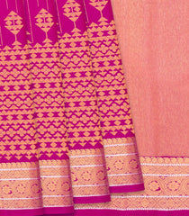 Hot Pink Handloom Kanchipuram Silk Saree With Zari Stripes-Hot Pink