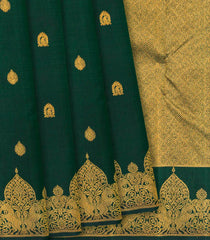 Bottle Green Handloom Kanchipuram Silk Saree With Mango Butta-Bottle Green