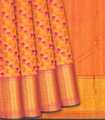 Pink Handloom Kanchipuram Silk Saree With Floral Zari Motifs-Pink