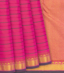 Pink Handloom Kanchipuram Silk Saree With Beldari Stripes-Pink