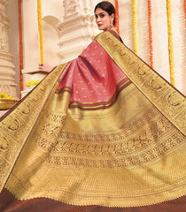 Scarlet Handloom Kanchipuram natural dyed silk saree with lord krishna motifs