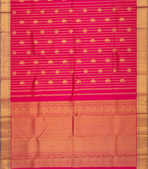 Hot Pink Handloom Kanchipuram Silk Saree With Mango Motif Stripes-Hot Pink