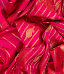 Hot Pink Handloom Kanchipuram Silk Saree With Mango Motif Stripes-Hot Pink