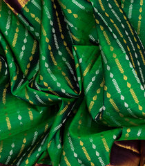 Green Handloom Kanchipuram Silk Saree With Zari Stripes-Green