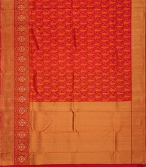 Red Handloom Kanchipuram Silk Saree With Floral Vine Motifs-Red