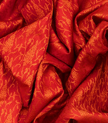 Red Handloom Kanchipuram Silk Saree With Floral Vine Motifs-Red