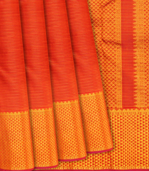 Orange Handloom Kanchipuram Vairaoosi Silk Saree With Half Diamond Border-Orange