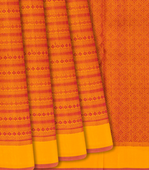 Mustard Handloom Kanchipuram Silk Saree With Traditional Motifs-Mustard