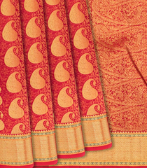 Crimson Handloom Kanchipuram Silk Saree With Mango Zari Motifs-Crimson