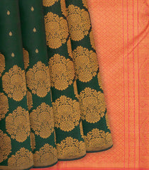 Bottle Green Handloom Kanchipuram Silk Saree With Raising Floral Motifs-Bottle Green