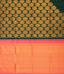 Bottle Green Handloom Kanchipuram Silk Saree With Raising Floral Motifs-Bottle Green