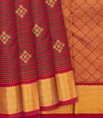 Crimson Handloom Kanchipuram Silk Saree With Stripes-Crimson