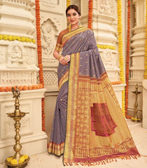 Lavender Handloom Kanchipuram natural dyed silk saree with Hase Chittara Motifs