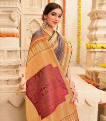 Lavender Handloom Kanchipuram natural dyed silk saree with Hase Chittara Motifs