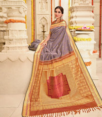 Lavender Handloom Kanchipuram natural dyed silk saree with Hase Chittara Motifs