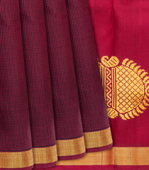 Maroon Handwoven Kanchipuram Silk Saree With Checks-Maroon