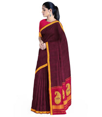 Maroon Handwoven Kanchipuram Silk Saree With Checks-Maroon