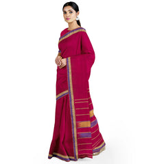 Crimson Handwoven Kanchipuram Plain Silk Saree-Crimson