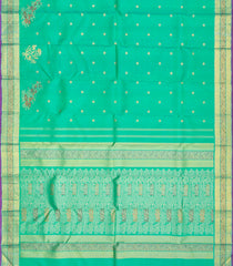 Aquamarine Handwoven Kanchipuram Silk Saree With Floral Motifs-Aquamarine