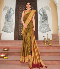 Sage Green Handloom Kanchipuram Korvai Silk Saree With Minangkabau Motifs