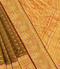 Sage Green Handloom Kanchipuram Korvai Silk Saree With Minangkabau Motifs