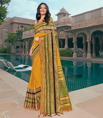 Mustard Handwoven Nautral Dyed Meena Border Kanchipuram Silk Saree