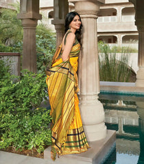 Mustard Handwoven Nautral Dyed Meena Border Kanchipuram Silk Saree