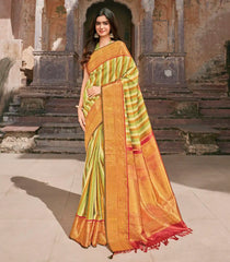 Multi Color Handwoven Natural Dyed Kanchipuram Vazhaipoo Stripes Saree