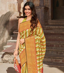 Multi Color Handwoven Natural Dyed Kanchipuram Vazhaipoo Stripes Saree