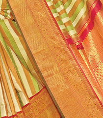 Multi Color Handwoven Natural Dyed Kanchipuram Vazhaipoo Stripes Saree