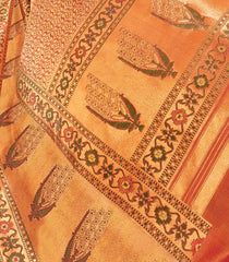 Honey Rust Handwoven Natural Dyed Kanchipuram Floral "Amarvel" Motif Paithani Saree-Rust