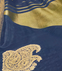 Indigo Handwoven Natural Dyed Kanchipuram Corner Mango Saree