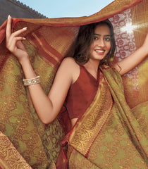 Rustic Orange Enchanted Handloom Natural Dyed Lino Varna Silk Saree