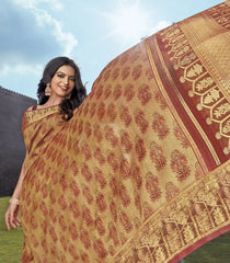 Peach Taj Luminous Handloom Natural Dyed Lino Varna Silk Saree -Peach