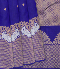 Blue Handloom Kanchipuram Silk Saree With Rudraksham Motifs-Blue