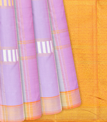 Lavender Handwoven Kanchipuram Silk Saree With Checks-Lavander