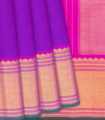 Purple Handloom Kanchipuram Silk Saree With Checks-Purple