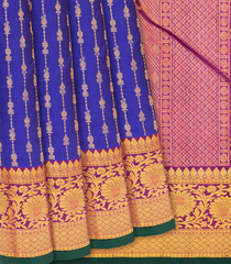 Blue Handloom Kanchipuram Silk Saree With Mango Motifs-Blue