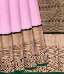 Baby Pink Handloom Kanchipuram Korvai Silk Saree With Stripes-Baby Pink