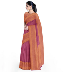 Pink Kanchipuram Silk Saree With Zari Stripes-Pink