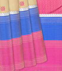 Beige Handloom Kanchipuram Silk Saree With Diamond Motifs-Beige