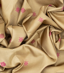 Beige Handloom Kanchipuram Silk Saree With Diamond Motifs-Beige