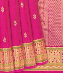 Pink Handloom Kanchipuram Silk Saree With Floral Motifs-Pink