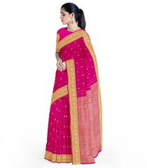 Pink Handloom Kanchipuram Silk Saree With Floral Motifs-Pink