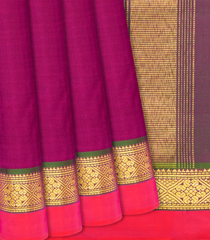 Magenta Handloom Kanchipuram Silk Saree With Mango Motifs-Magenta