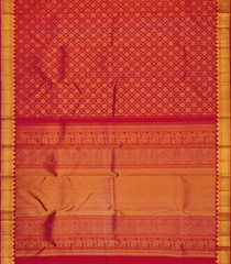 Red Handloom Kanchipuram Silk Saree With Floral Jaal Motifs-Red