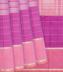 Baby Pink Handloom Kanchipuram Silk Saree With Stripes-Baby Pink