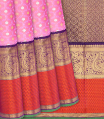 Baby Pink Handloom Kanchipuram Korvai Silk Saree With Floral Jaal Motifs-Baby Pink