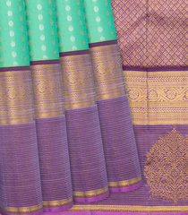 Aquamarine Handloom Kanchipuram Korvai Silk Saree With Floral Motifs-Aquamarine