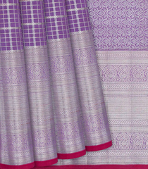 Lavender Handloom Kanchipuram Silk Saree With Silver Zari Checks-Lavander